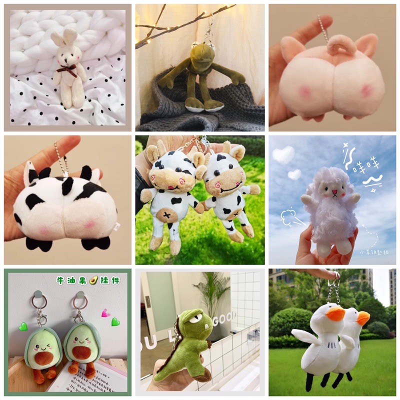Móc khoá gấu bông hình cừu thỏ vịt ếch kermit treo balo ulzzang cute
