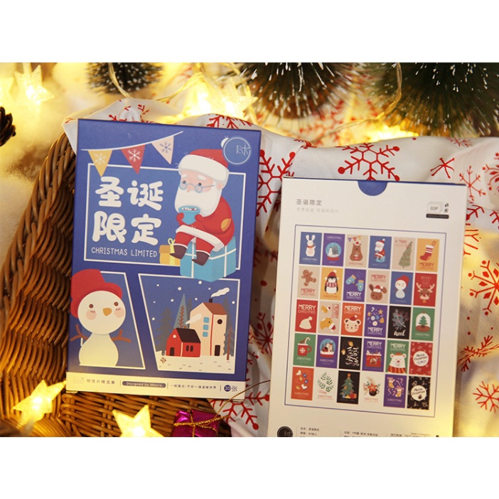 (Postcard) Hộp 30 bưu thiếp chủ đề giáng sinh, merry christmas postcard trang trí noel