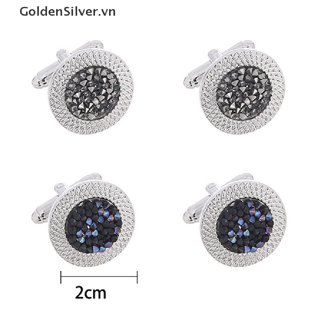 Khuy Măng Sét Đính Đá Zircon Tròn Màu Vàng Bạc Kiểu Pháp Cổ Điển Mới Cho Nam