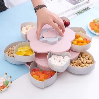 [Nhiều màu] Khay Mứt Xoay 2 Tầng 10 Ngăn Hình Hoa Chất Liệu Lúa Mạch, Khay Đựng Bánh Kẹo Siêu HOT