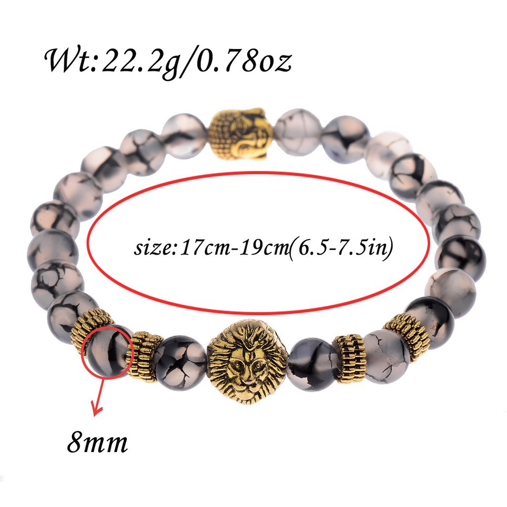 Vòng tay nam đá tự nhiên- đầu phật vàng đầu sư tử