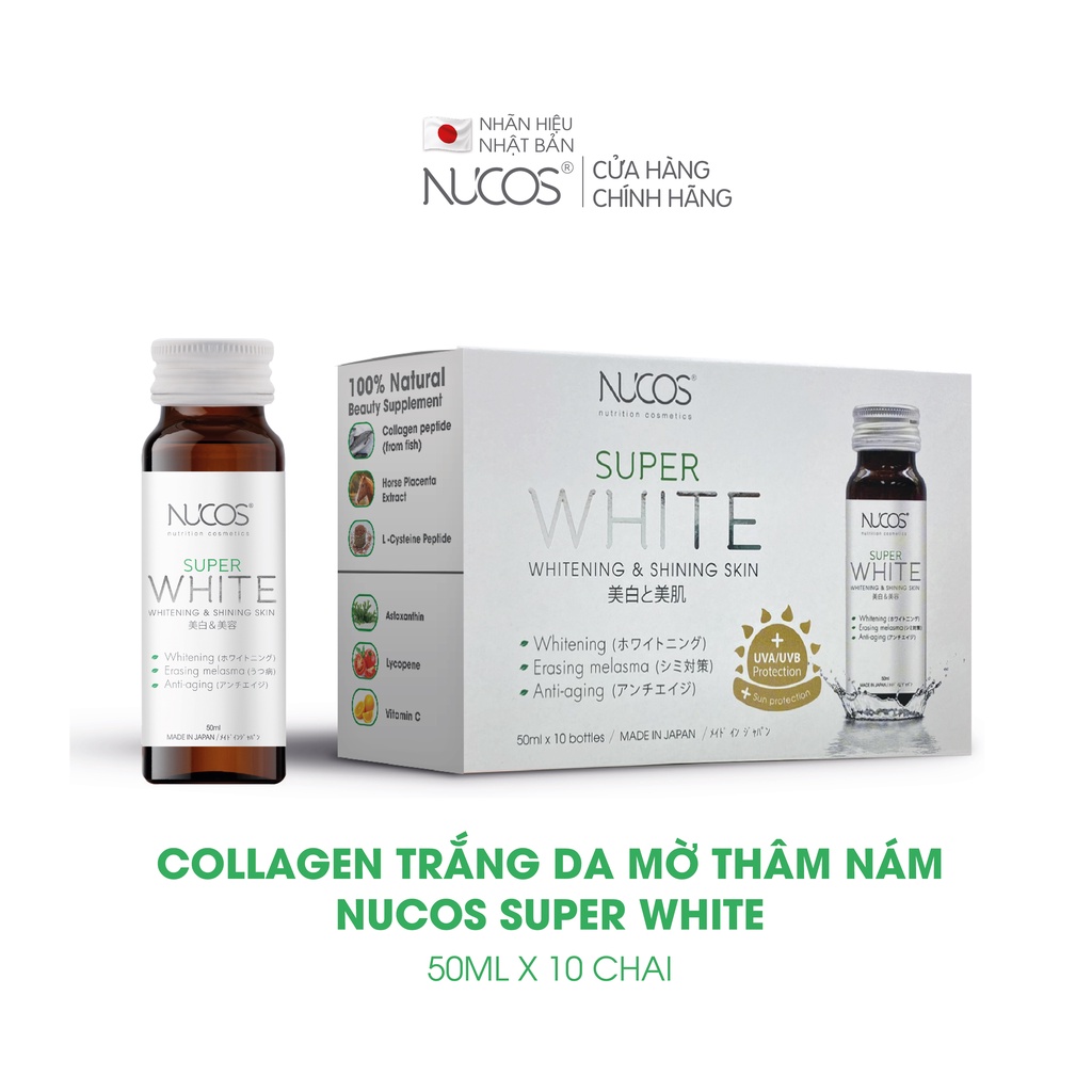 Collagen trắng da mờ thâm nám Nucos Super White 50ml x 10 chai