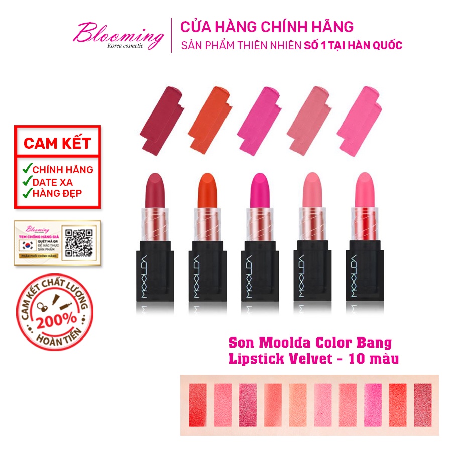 Son Thỏi Moolda Color Bang Lipstick Velvet Màu Lì Tươi Tắn Lâu Trôi Cả Ngày 3.5g