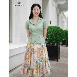 Chân váy nữ thiết kế Hong Vic voan hoa hồng vàng CV203