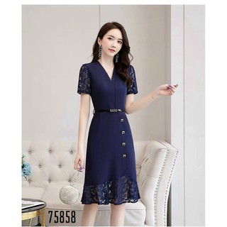 Đầm cổ V phối ren siêu sang
