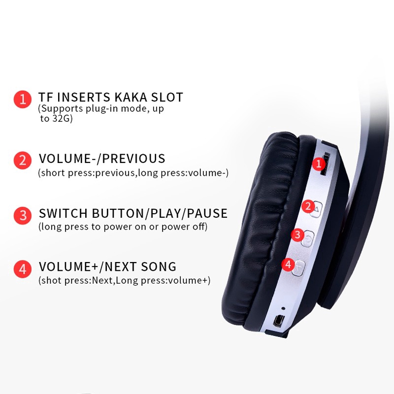 Tai Nghe Chụp Tai Bluetooth Không Dây Mh7 Có Thể Gập Lại Được Có Micro Hỗ Trợ Thẻ Nhớ Tf