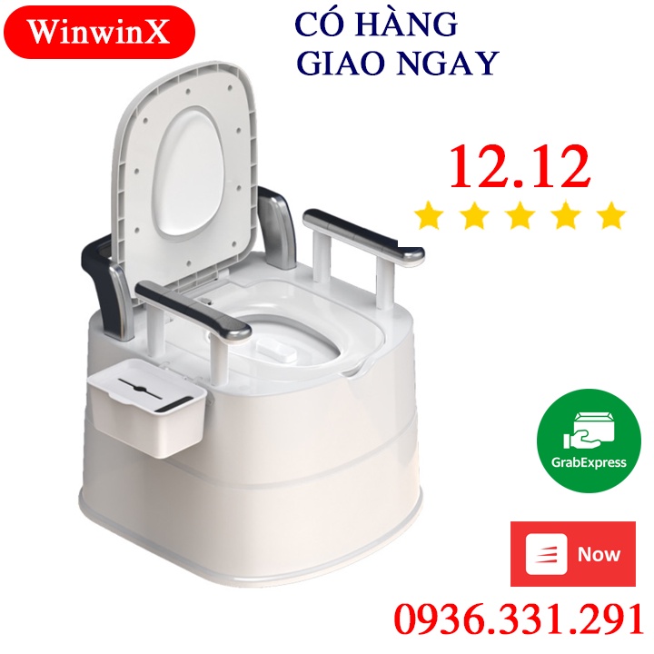 Bồn cầu di động, toilet khử mùi dành cho người già, có tay vịn, tựa lưng, nhựa ABS siêu bền, tiện lợi