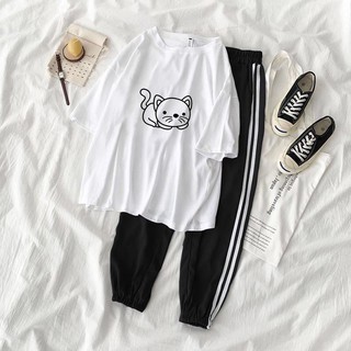 Set Jogger Line Phối Thun Unisex Mèo S6