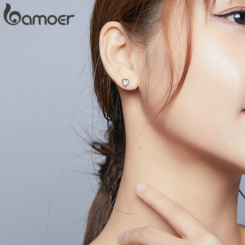Khuyên Tai Bamoer SCE929 Bằng Bạc Sterling 925 Cao Cấp Hình Trái Tim Cho Nữ