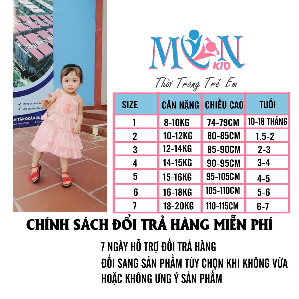 Đầm bé gái Momonkid cổ yếm tầng hoa trà