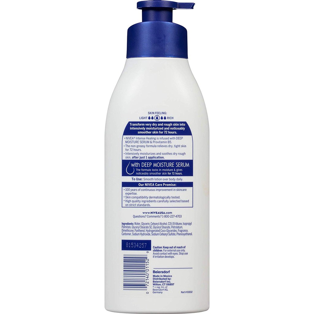 Dưỡng thể giữ ẩm da cho da khô NIVEA Intense Healing Body Lotion 500ml (Mỹ)