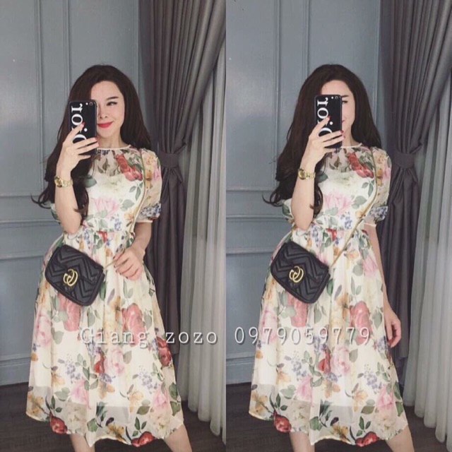 Váy voan hoa hồng ( có ảnh thật)