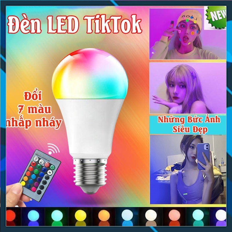 Bóng Đèn Led Đổi Màu RGB kèm điều khiển, Đèn Led Quay TikTok Nhấp Nháy Nhiều Màu NEON