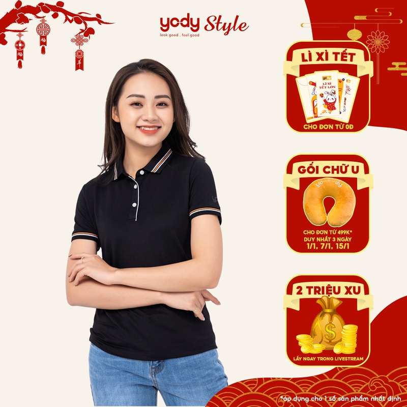 Áo Polo YODY Nữ Coolmax Phối Bo Thấm Hút Nhanh và Co Dãn Đàn Hồi Cực Tốt APN3724