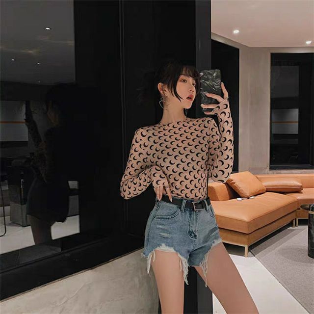 Áo body dài tay hoa văn trăng khuyết hot trend Jennie BLACKPINK, Dương Mịch (Ms A18)