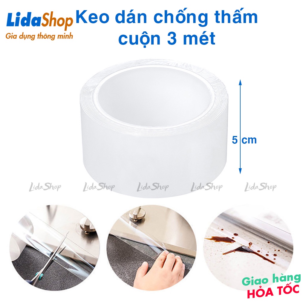 Băng keo dán chống thấm nước nhà bếp, nhà tắm vệ sinh , cuộn 3m x 5cm dán viền không lo rỉ sét Lidashop