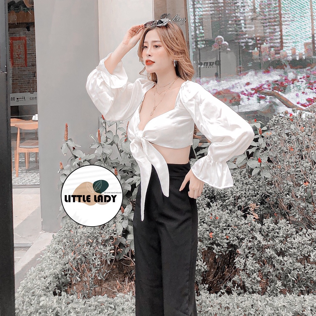 Áo Kiểu Croptop Cột Nơ Ngực Có Mút Ngực Đệm Trong Thoải Mái Tay Dài Ống Loe “ROSE”