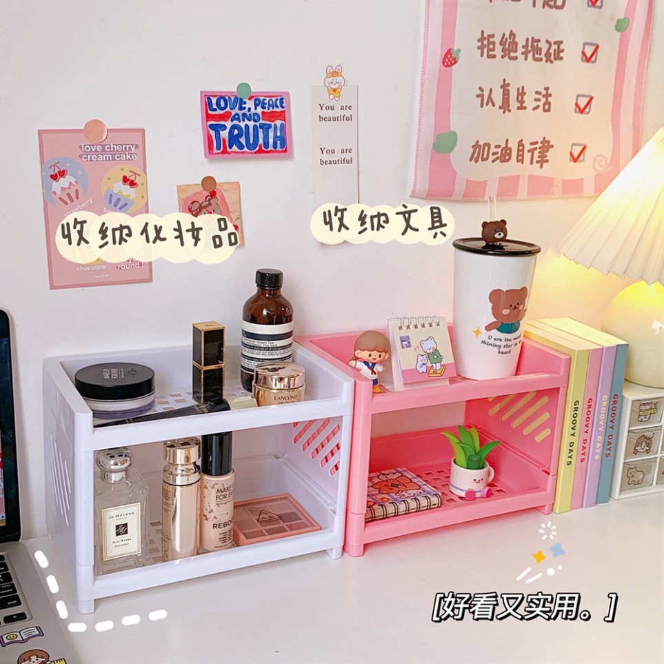 Kệ nhựa mini đựng đồ đa năng 2 tầng để nhà tắm bàn trang điểm LIZAMO KMN169