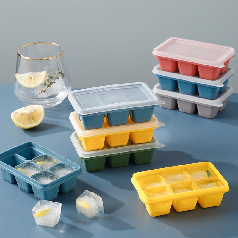 Khuôn Silicone Làm Đá Viên 6 Ngăn Kèm Nắp Đậy