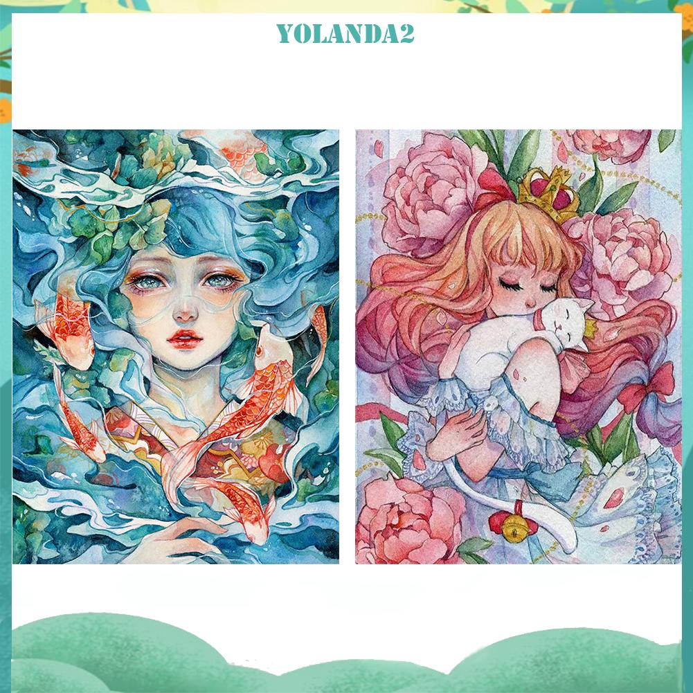 Bộ Tranh Đính Đá 5D DIY Hình Cô Gái Cá Koi Dùng Trang Trí Tường