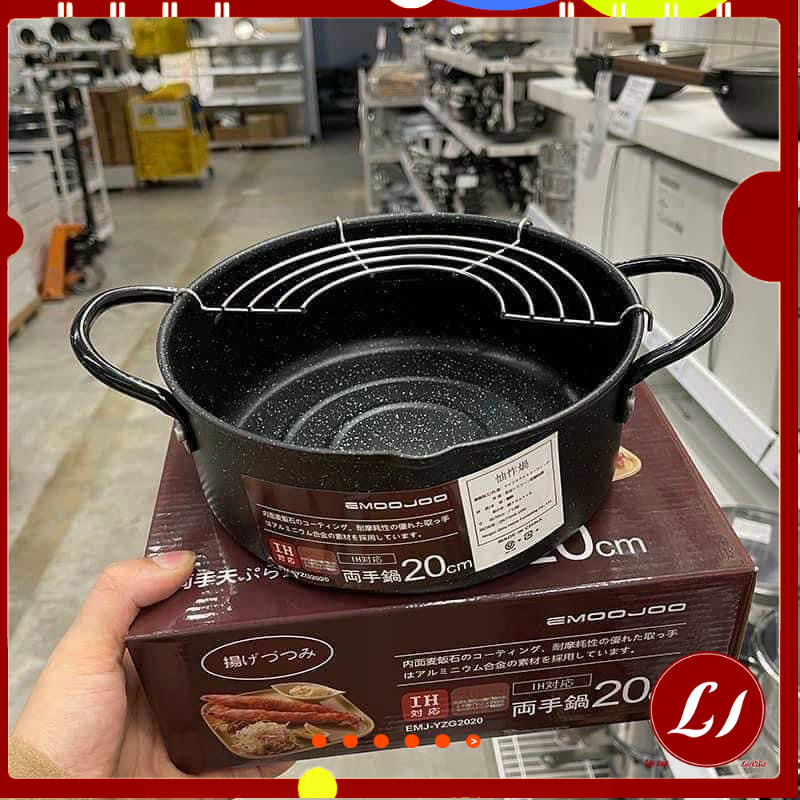 Nồi chiên rán CHỐNG DÍNH EMOO kèm khay để ráo inox đa năng( size 20cm)