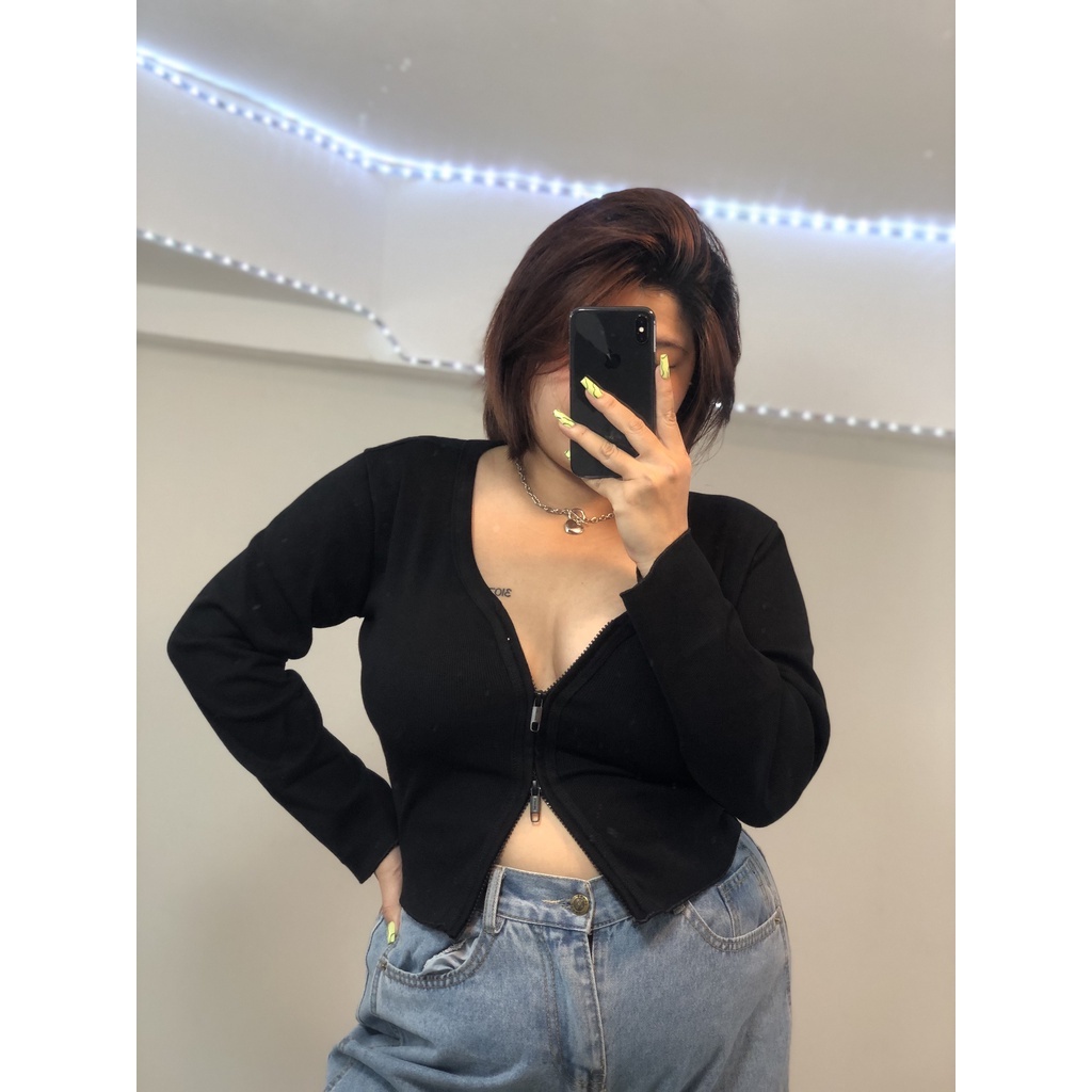 áo croptop nữ khóa kéo hai đầu cực sexy cho nàng bigsize FATTYTA CR11