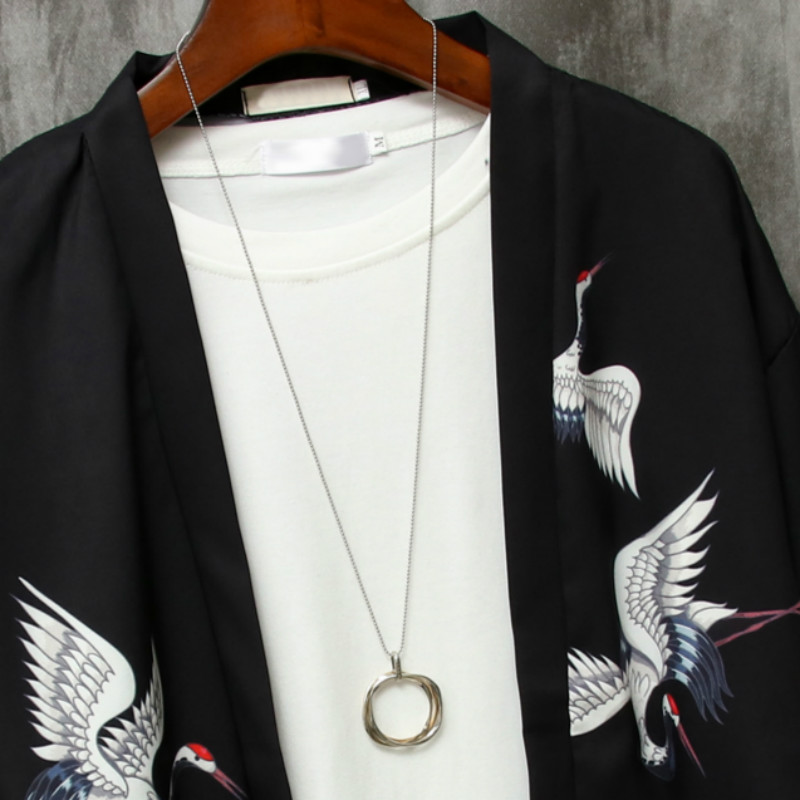 Áo Khoác Kimono Tay 3 / 4 Họa Tiết Chim Hạc Thời Trang | BigBuy360 - bigbuy360.vn