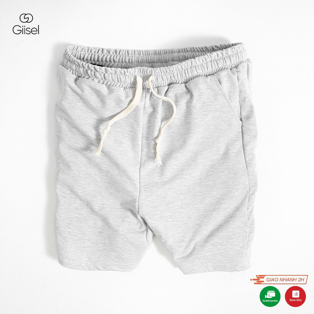 Quần short đùi thể thao nam nữ basic unisex phong cách đường phố Hàn Quốc ulzzang chất liệu nỉ da cá Giisel - Ghi và Đen