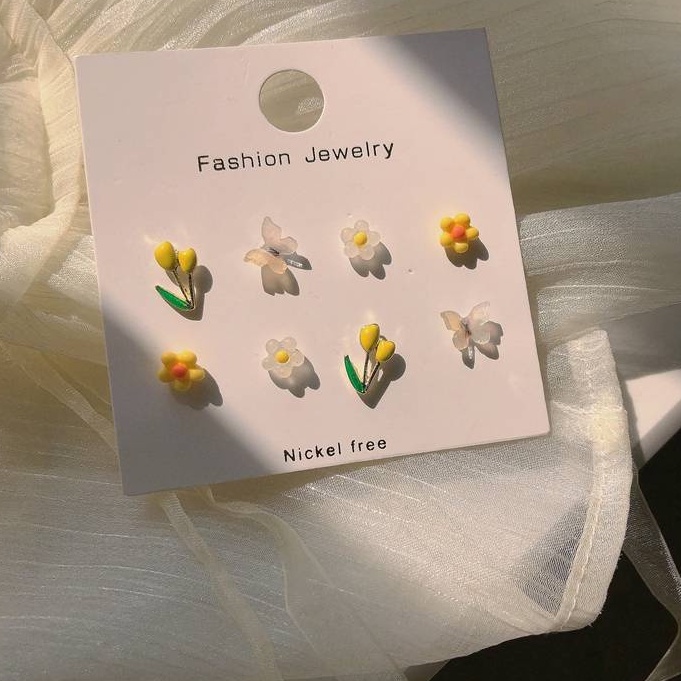 4 đôi khuyên tai hình hoa tulip/ bướm đơn giản phong cách Hàn Quốc cho nữ