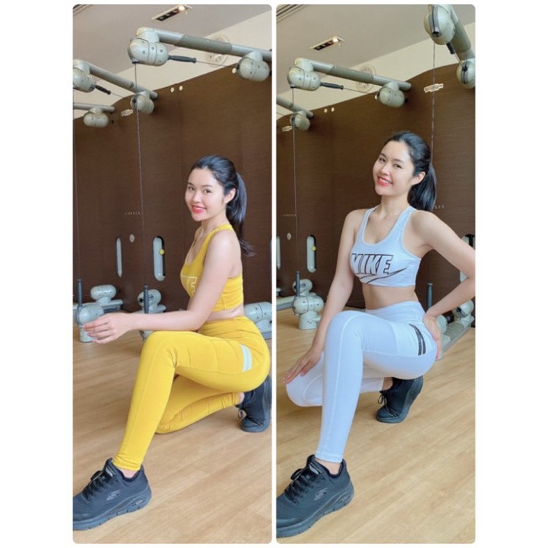 Set Dài Tập Gym, Yoga  In Chữ Nk To, 2 Sọc Túi Siêu Chất