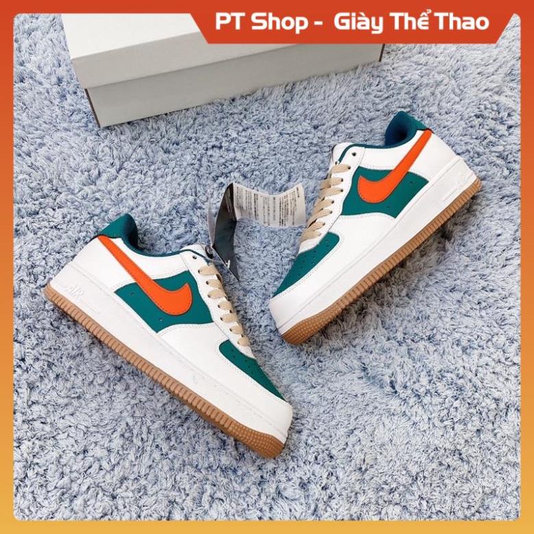 Giày AF1 low gucc.i trắng xanh lá đậm móc đỏ, Giầy Air Force trắng xanh đậm thấp cổ