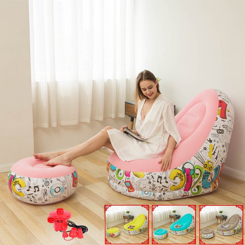Ghế hơi, Ghế hơi tựa lưng Chanodug cao cấp KÈM Đôn KT 116x98x83cm Kèm BƠM ĐIỆN và bộ vá đệm
