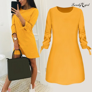 Đầm Tay 3 / 4 Cổ Tròn Dáng Rộng Màu Trơn Phối Nơ Thời Trang Công Sở