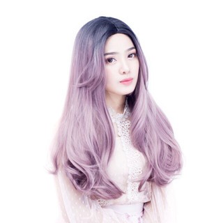 Tóc giá nguyên đầu xoăn 2 mái - nhuộm màu omber