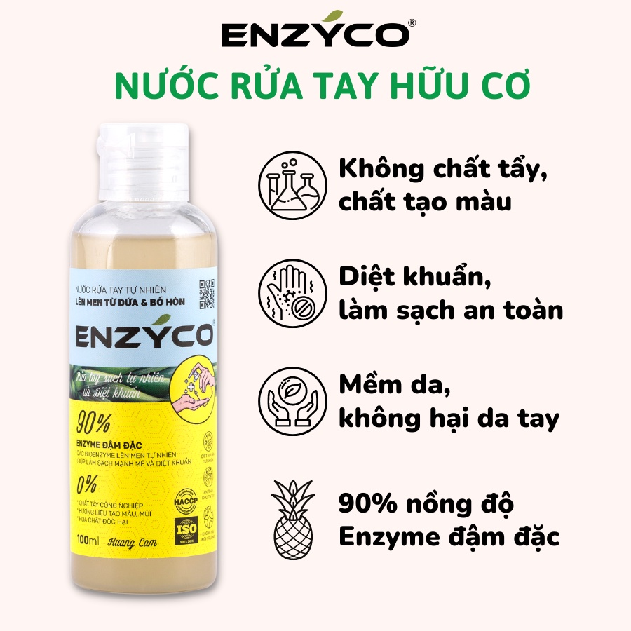 Nước Rửa Tay Sinh Học ENZYCO 90% Enzyme Từ Dứa Và Bồ Hòn 100ML An Toàn Lành Tính Dịu Nhẹ Da Tay 손 세정제 Handwashing liquid