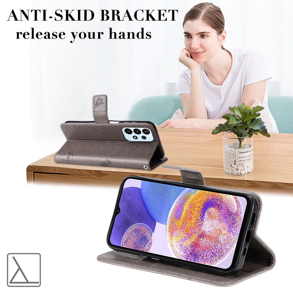 Bao Da Điện Thoại Dạng Ví Nắp Lật Hít Nam Châm Hình Dấu Vân Tay Chất Lượng Cao Cho samsung galaxy a05s a05 a54 a34 Ốp
