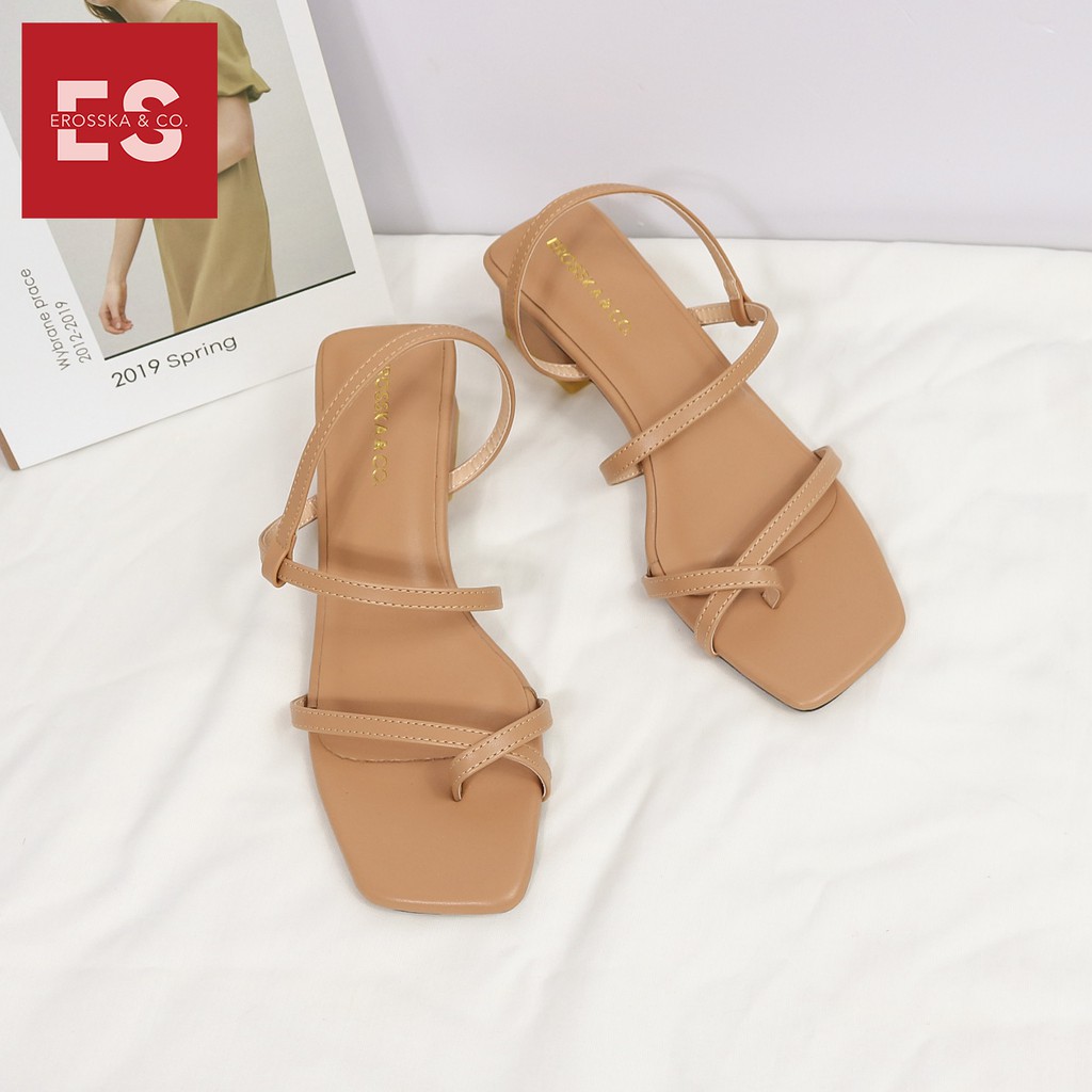 Giày cao gót nữ Erosska xỏ ngón dây mảnh cao 5cm màu đen _ EB024