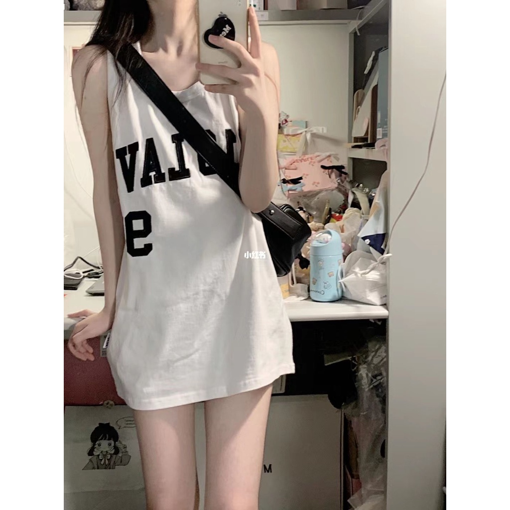 Áo Thun Sát Nách Thể Thao Dáng Rộng In Chữ Phong Cách Hip Hop Đường Phố Thời Trang Mùa Hè Cho Nữ