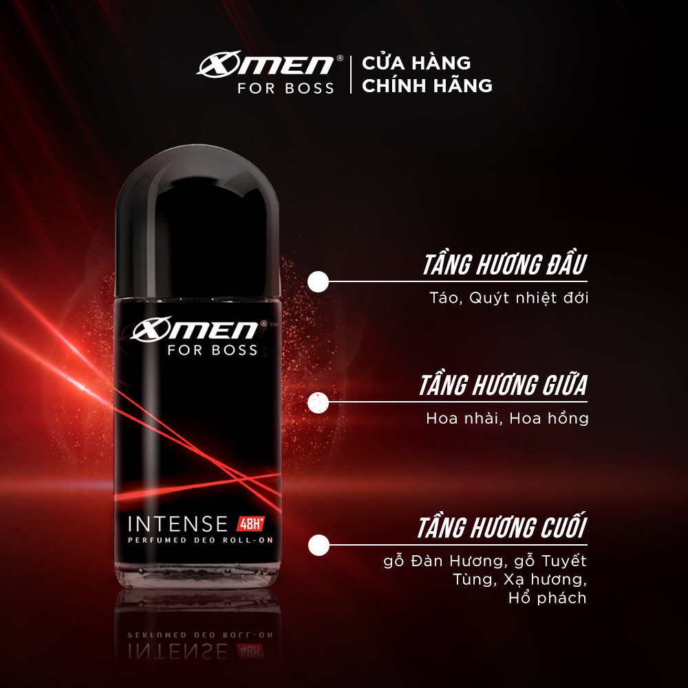 Lăn khử mùi Xmen for boss Hương Trầm Nội Lực Intense 50ml/chai, lăn xmen khử mùi hôi nách cho phái mạnh