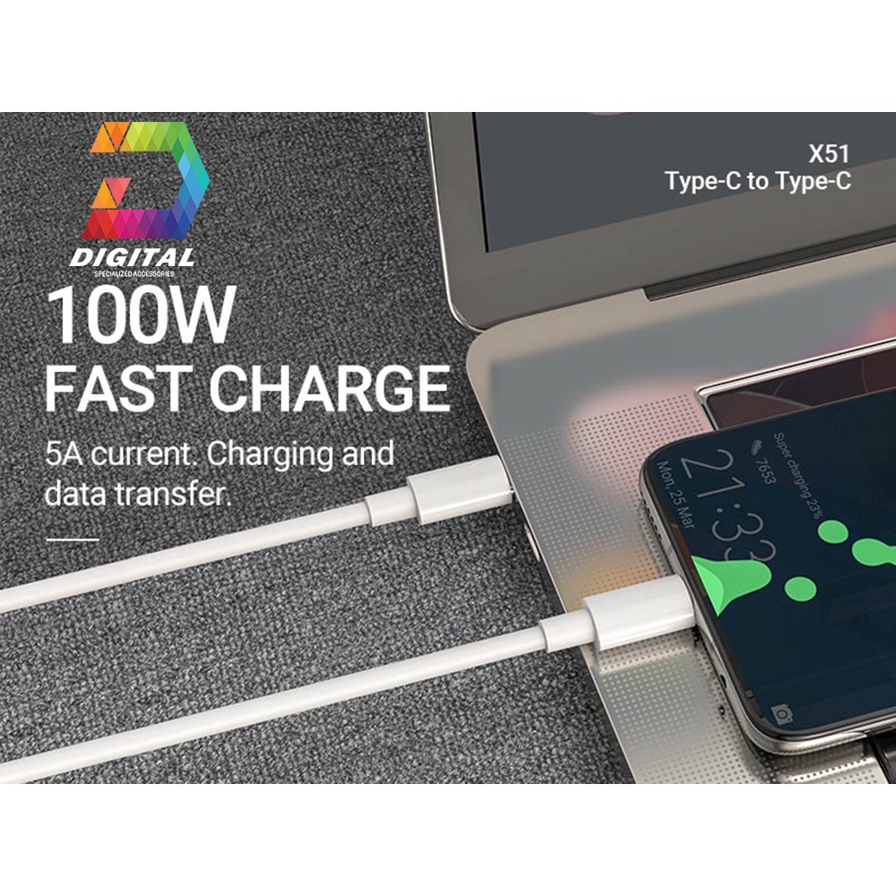 Cáp Type C to Type C Hoco X51 Sạc Nhanh PD 2.0 100W Quick Charge 3.0 Dài 1 Mét Chính Hãng
