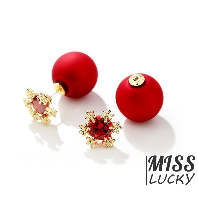 Khuyên tai phối đá tròn màu đỏ thiết kế thanh lịch dành cho nữ