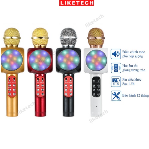 Micro Karaoke Bluetooth Cao Cấp Tích Hợp Loa Bass Siêu Trầm Không Dây Đèn Led Phiên Bản WS1816,WS-898, Pin Trâu