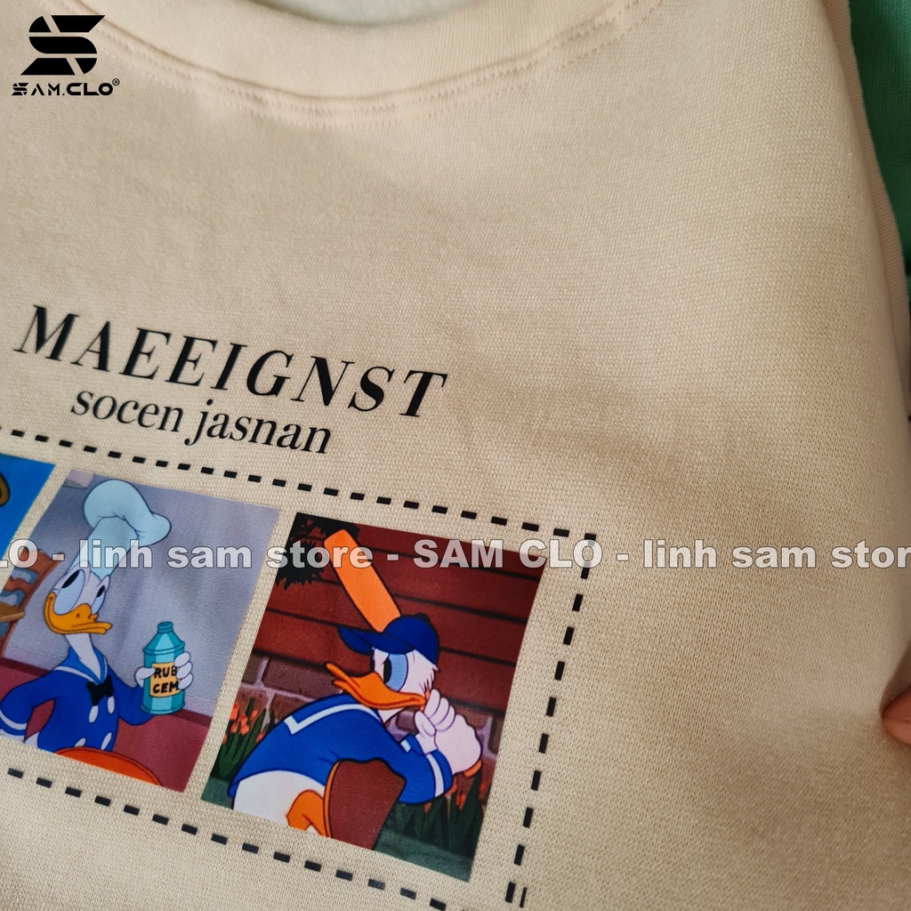 Áo SWEATER nữ SAM CLO hoodie không mũ NỈ 1 LỚP tay dài thu đông freesize dáng unisex in hình vịt donal chữ MAEEIGNST | BigBuy360 - bigbuy360.vn