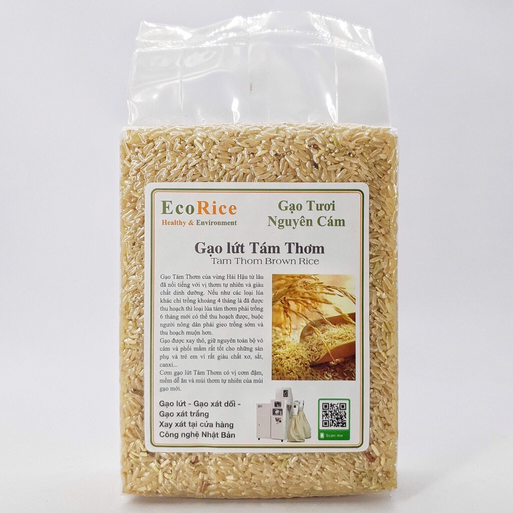 Gạo lứt trắng tám thơm gói 1,5kg hút chân không