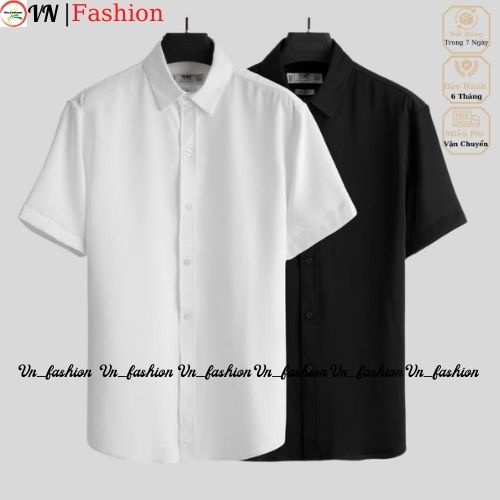 Áo sơ mi ngắn công sở hàn quốc nam đẹp Cộc Tay Đen, Trắng Vn_fashion