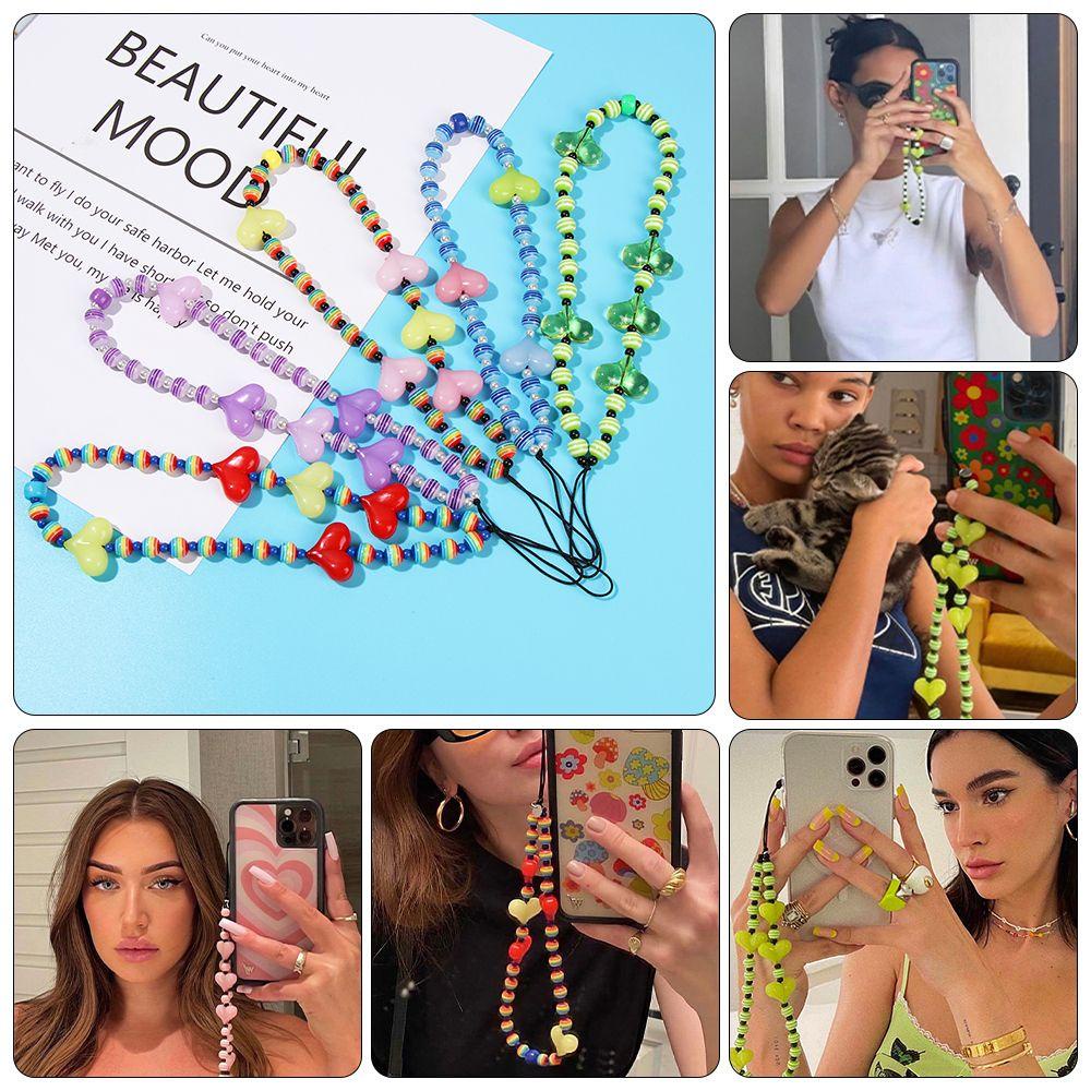 MAYSHOW Ins Style Lanyard Acrylic Beaded Ornament New Rainbow Color Transparent Fashion Phone Chain