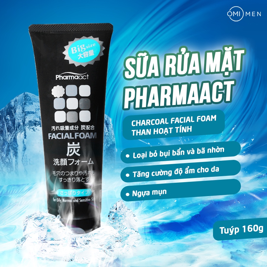 Sữa Rửa Mặt Than Hoạt Tính Ngăn Ngừa Mụn Dành Cho Nam Pharmaact Charcoal Facial Foam (160g)