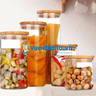 Lọ Thủy Tinh Nắp Gỗ Tre 600ml