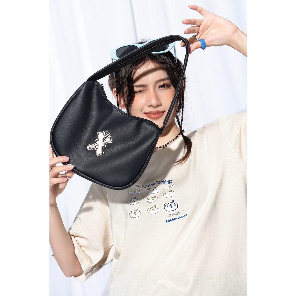 Túi xách da | Túi xách nữ da cao cấp &quot;MONOGRAM&quot; - XXME - Black - Logo thêu nổi