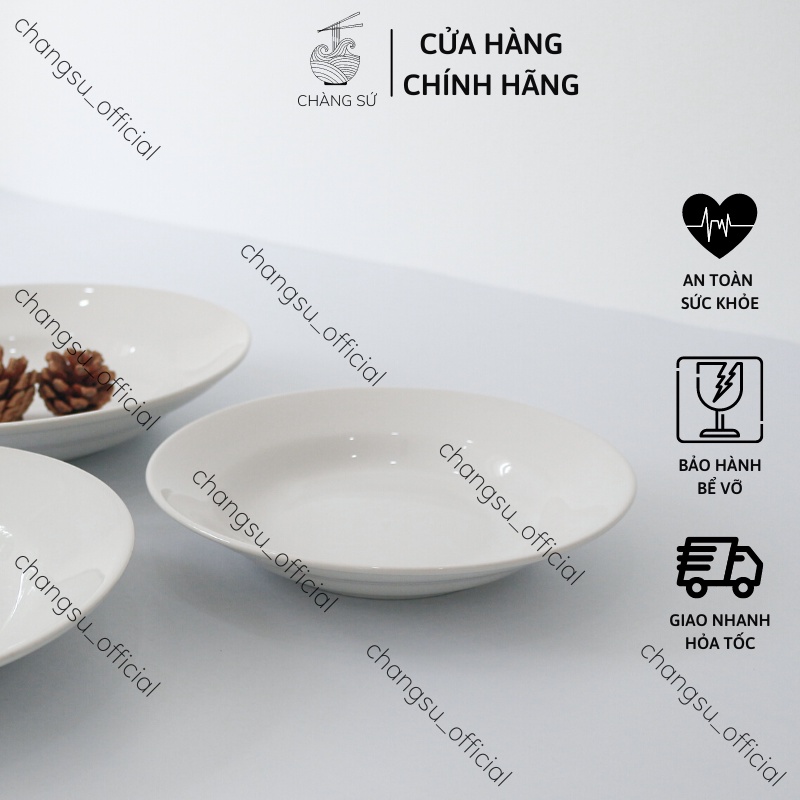 Dĩa sứ tròn sâu lòng trắng trơn - Đĩa sâu decor đồ ăn tiện lợi - HC